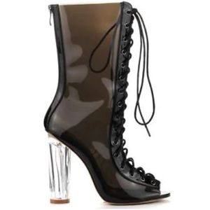 Open toe block chunky clear heel bootie. Size 11, color black, new,